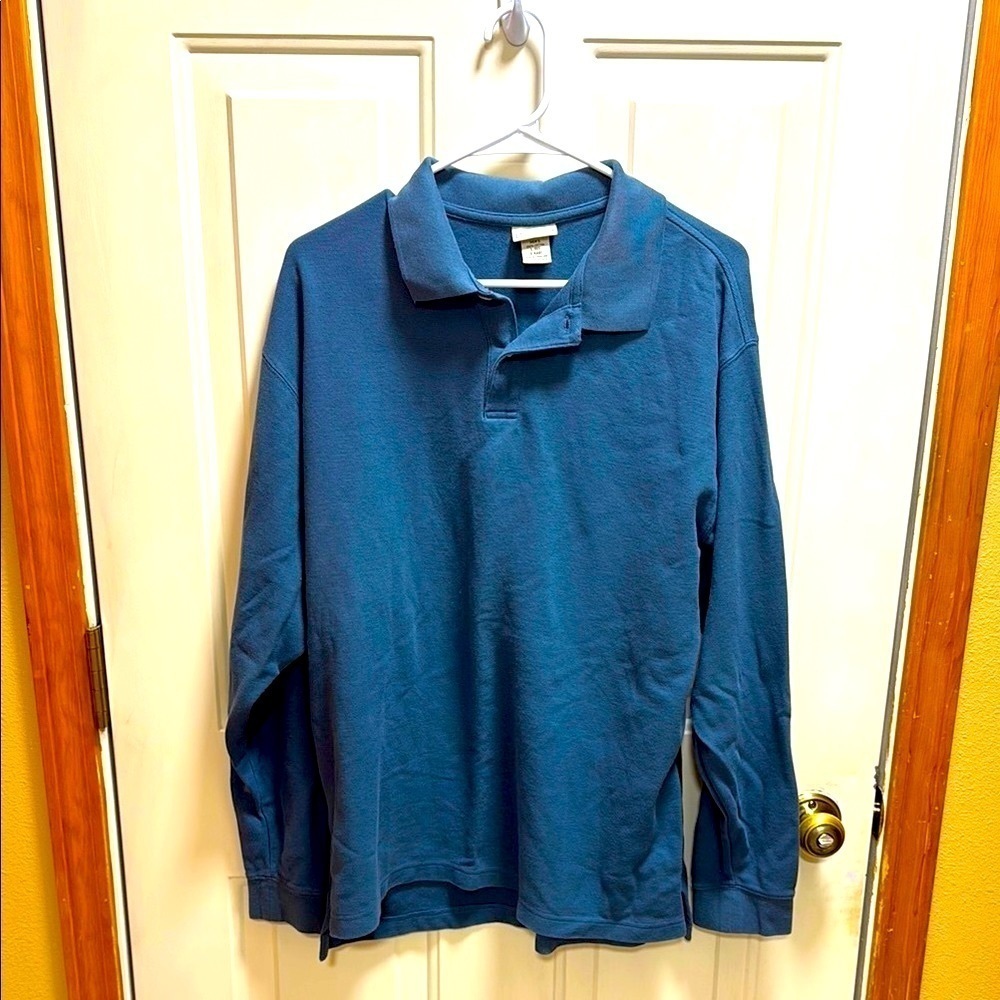 L. L. Bean Blue Long Sleeve Men's Blue Polo Shirt size L